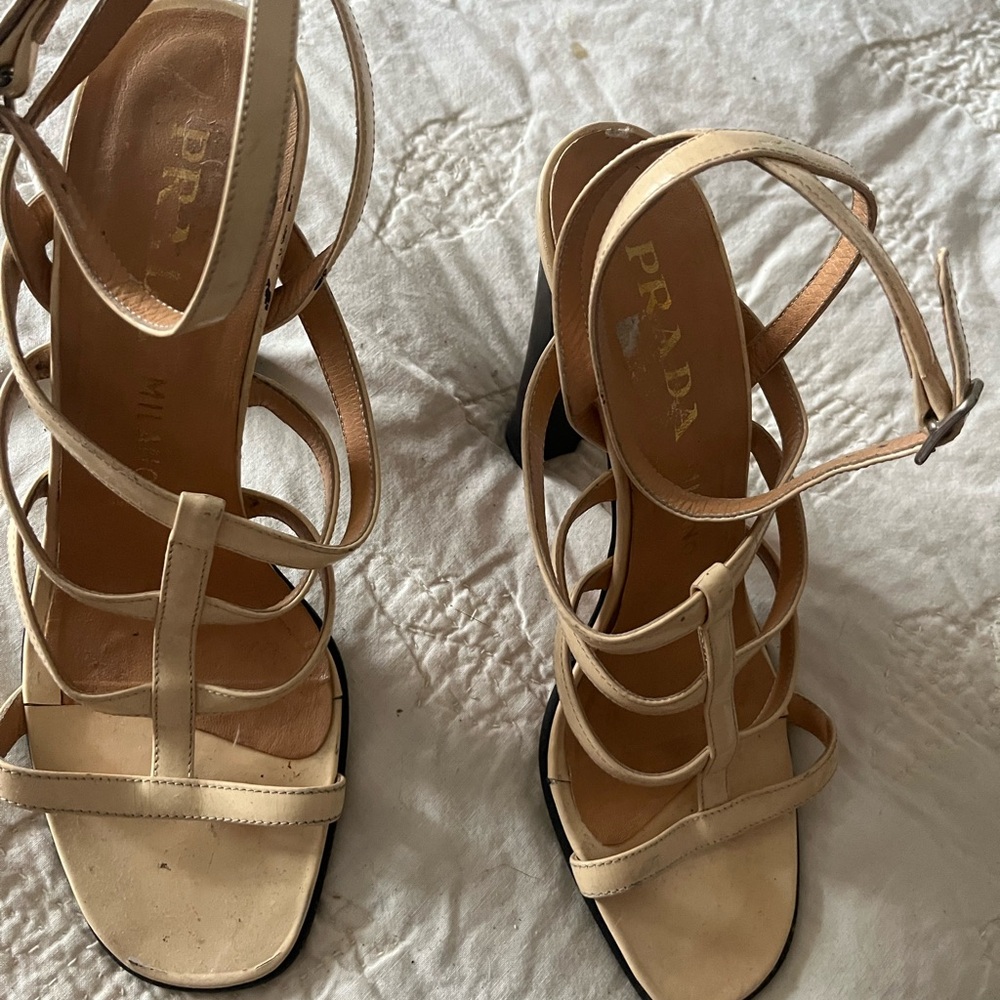 Prada Cream Heels Elegant Strappy Design